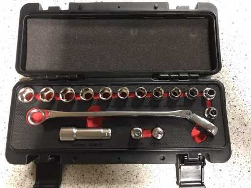 Powerhand - 16 pièces 1/2" - Jeu de clé à cliquet à anneau (3x)