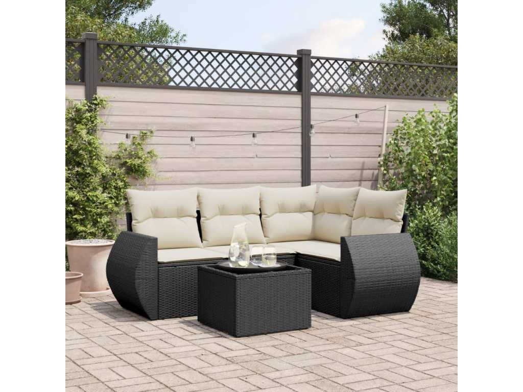 Garden furniture 5 pcs with cushions black woven resin