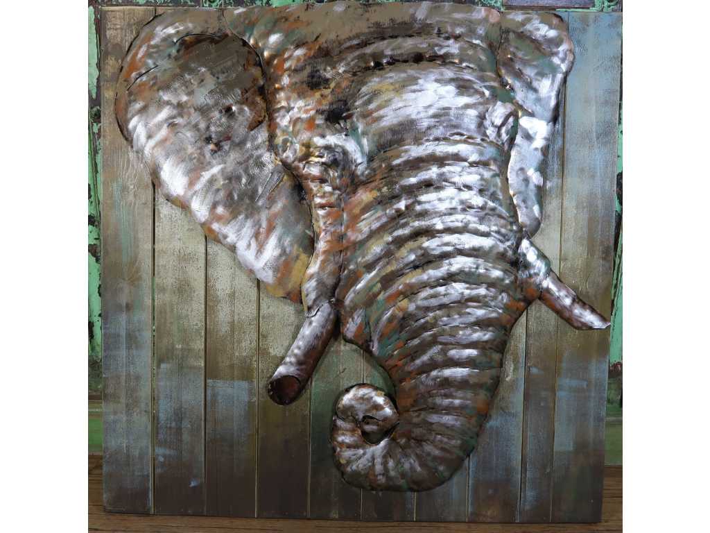 Metalen 3D Art 'Olifant' (Handgemaakt, 80 x 80 cm)