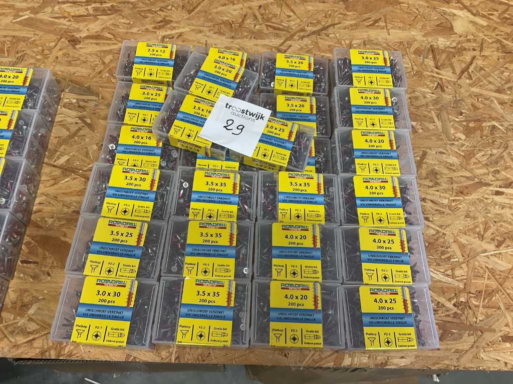 Boxes of wood screws with bits