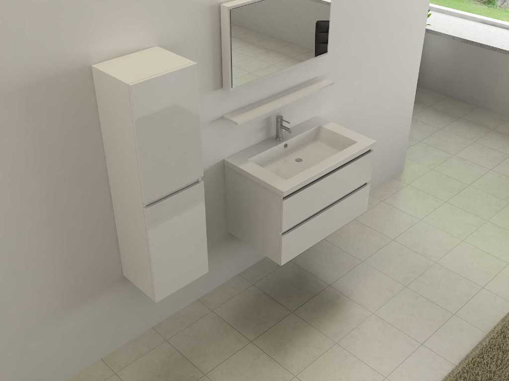 Meuble de salle de bain 1 personne 60 cm blanc brillant - Robinetterie incluse