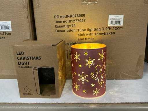 Lumière de Noël LED Lot Ø9/H12cm rose avec flocons de neige et minuterie (144x)