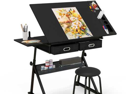 Bureau en bois noir avec pieds en métal et hauteur réglable