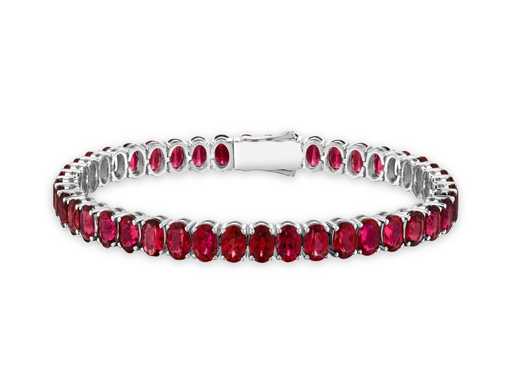 Luxury Tennis Bracelet in Natural Red Rubellite Mozambique AAA+ (Color Ruby) 21.22 carats in 18k white gold