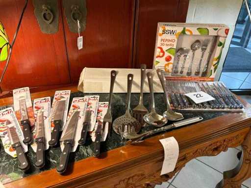 Kitchen knives, cutlery and utensils