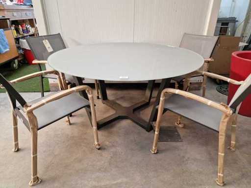 Prestige de jardin - Table de jardin en alu Elise Anthracite Dia 150cm - Verre gris clair