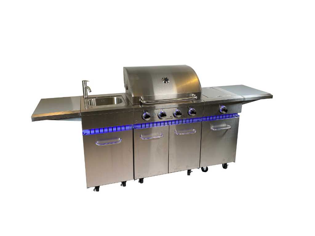 Cucina Barbecue a Gas in Acciaio Inox - 4 fuochi con fornello laterale