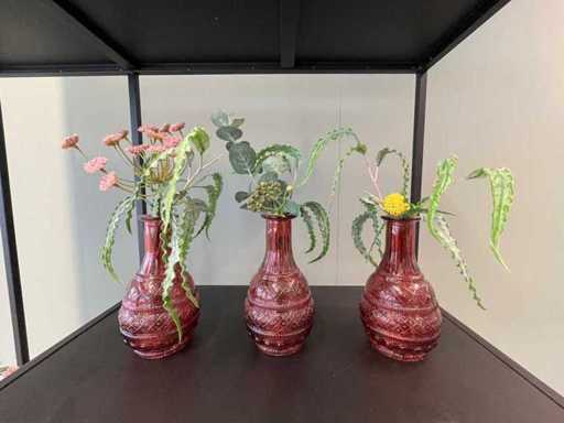 3x vase décoratif avec fleur artificielle