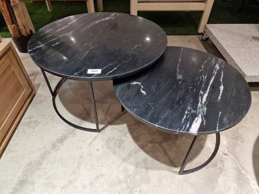 2 x tables basses Castle-Line diamètre 75cm + diamètre 60cm marbre noir