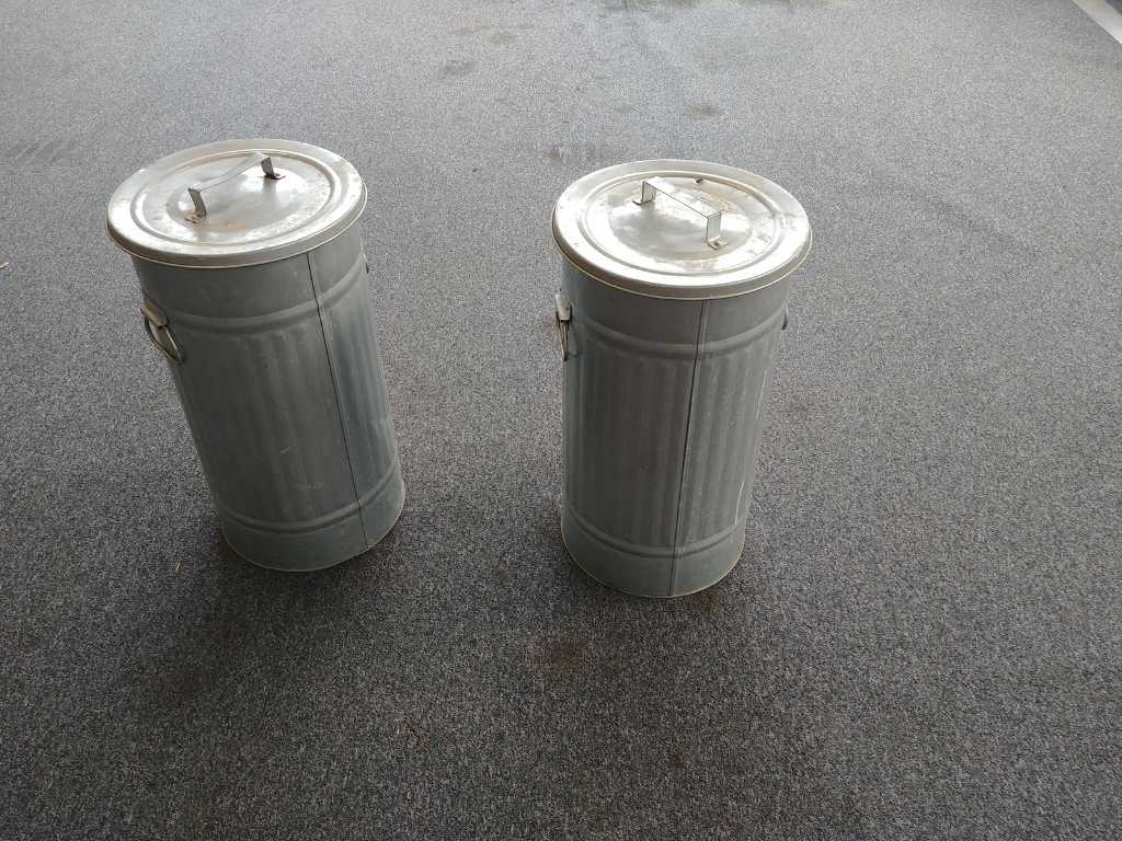 2x tin garbage cans