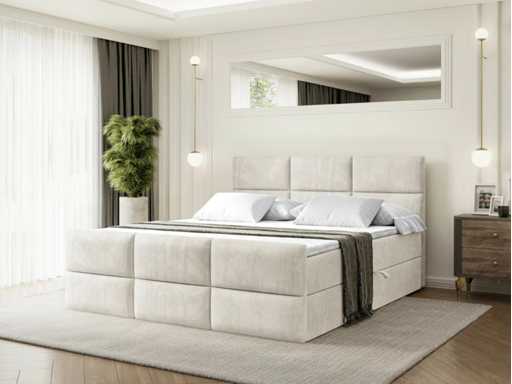 Lit boxspring 160x200 -matelas - surmatelas - coffre - velours beige