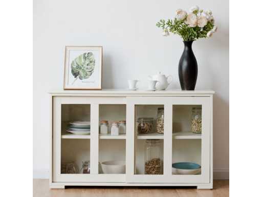 Buffet de Cuisine Armoire Basse de Salle à Manger 2 Etagères 2 Portes Transparentes