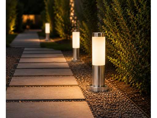 8 x Buitenlamp Tuinpaal – E27 – Chroom – IP44 – 325mm – DEFNE-3