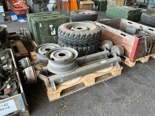 Trailer axles with rims and tires