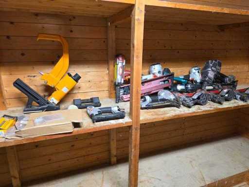 Lots of pneumatic nailing tools and staplers, MAX, Senco, Bostitch, Prebena, Haubold