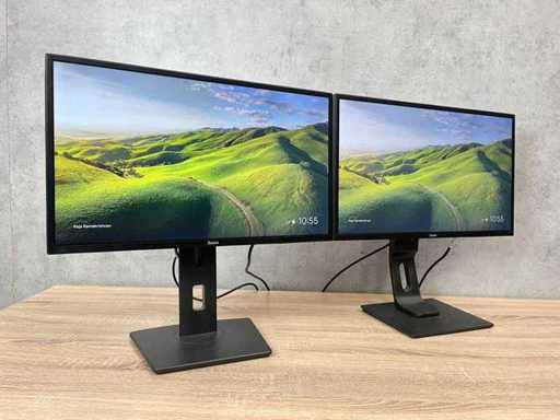 2x IIyama Prolite - 24" monitor op voet - HDMI, DVI, VGA