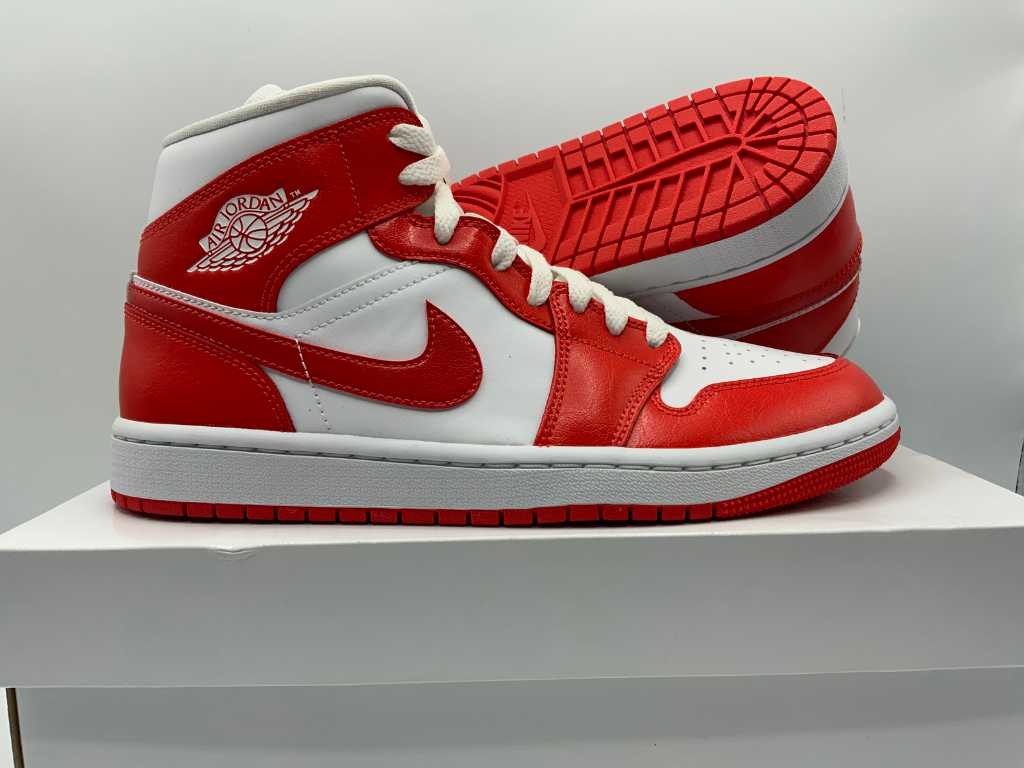 Nike Air Jordan 1 Mid White/Habanero Red-White Sneakers 40.5