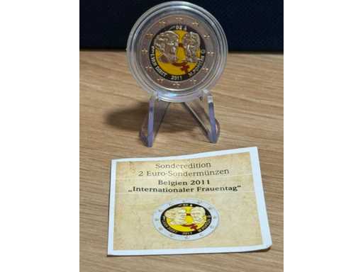 2 Euro 2011 Międzynarodowy Dzień Kobiet w Belgii z aplikacją w złotym i kolorowym kolorze