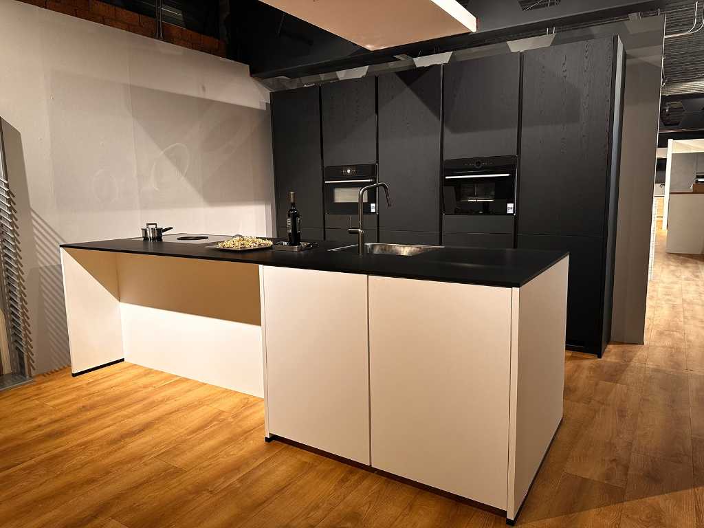 Nobilia island kitchen with cupboard wall