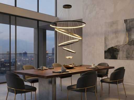 Lampe pendante Orien 20cm&40cm&60cm&80cm&100cm 5 anneaux LED 160W 3CCT(1x)