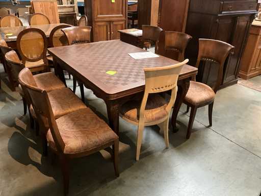 Wooden antique table with chairs