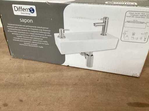 DIFFERNZ Waschbecken Sapon weiße Keramik, komplettes Set