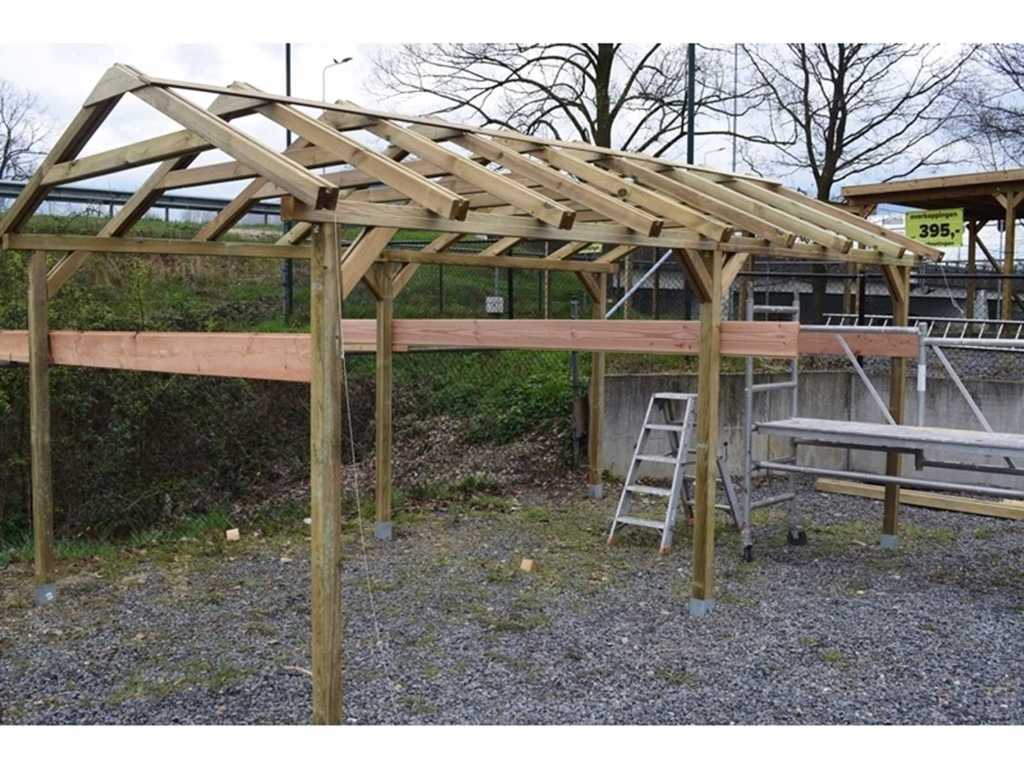 Konstrukcja ramy dachu dwuspadowego drewno sosnowe 480x337x286cm