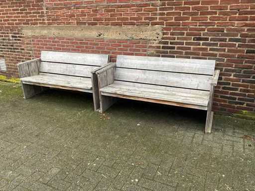 Bancs en bois de terrasse en échafaudage (2x)