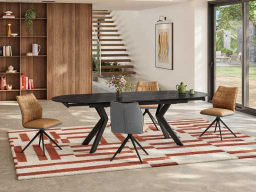 Stoelen in stof en zwart metaal - oker en grijs (x8)