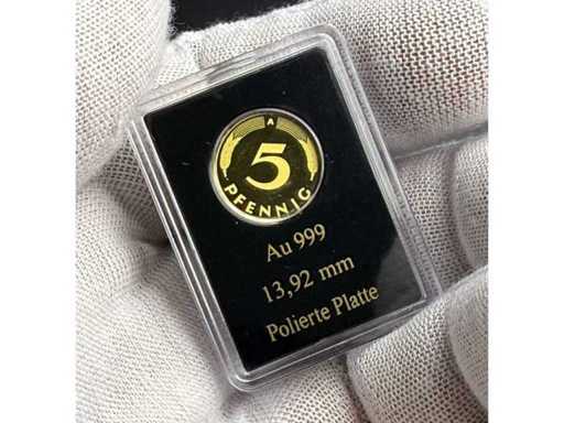 5 Pfennig Bundesrepublik Deutschland 2001 Goldprägung Au 999 PP | GRATIS EU-VERSAND