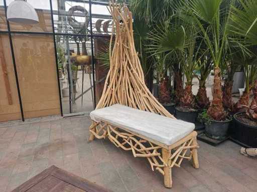 Panca esclusiva in legno di burl con schienale alto - unica