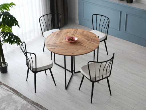 Houten en metalen eettafel - opklapbaar