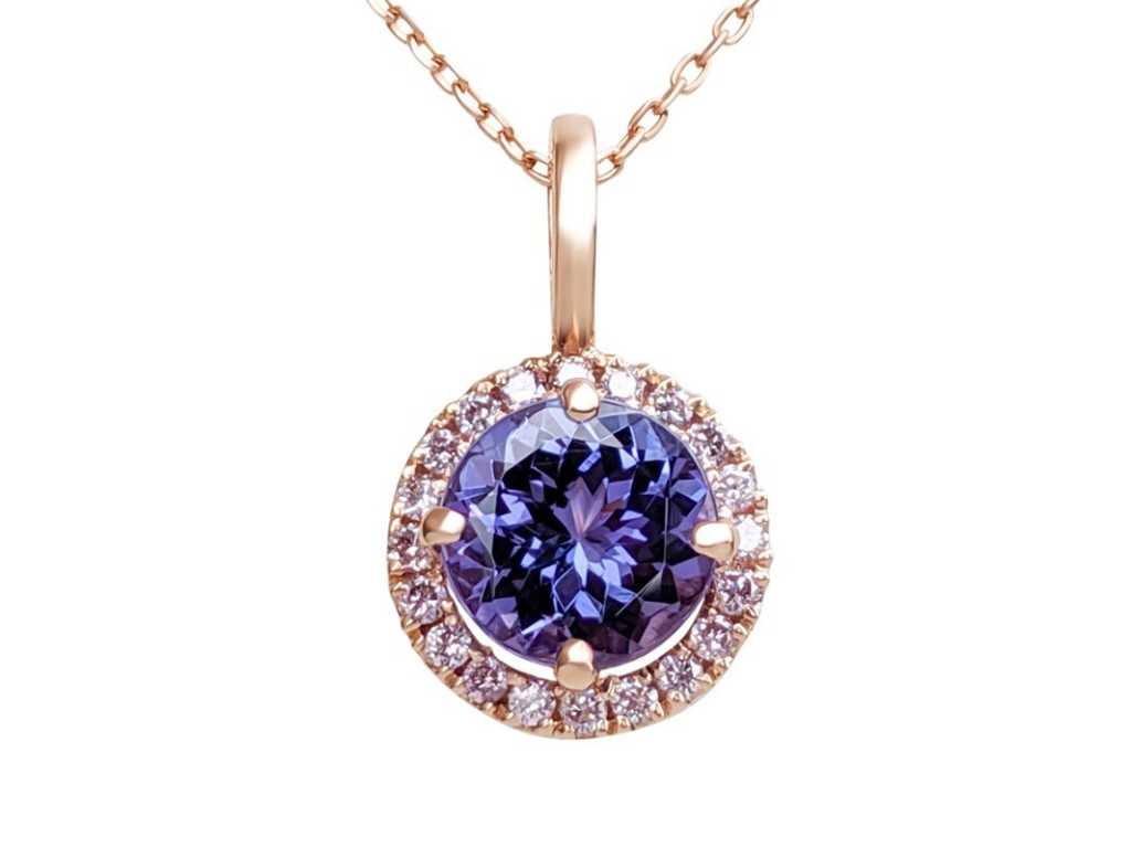 Luxury Pendant Natural Tanzanite Violetish Blue with Natural Pink Diamonds 1.44 carat
