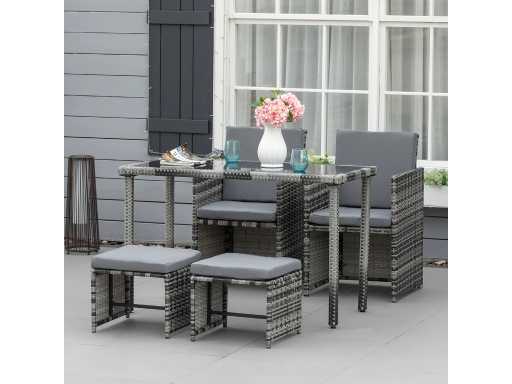 Ensemble de salon en rotin synthétique pour 4 personnes, ensemble de mobilier de jardin avec coussins, gris