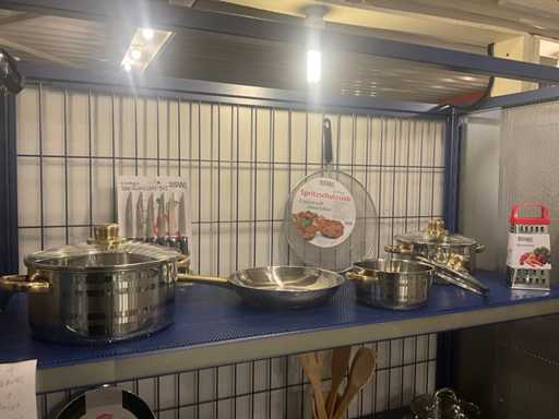 Ensemble de casseroles en inox Ssw 7 pièces + couverts à steak Swan + aide à la cuisine + couvercle anti-éclaboussures pour la poêle...