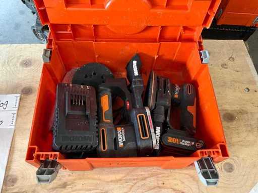 2 lijadoras orbitales aleatorias inalámbricas incluyendo 1 batería y cargador en el módulo Systra naranja