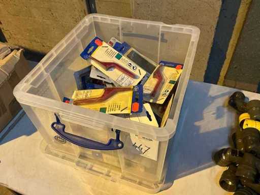 Sanding blocks in plastic crate