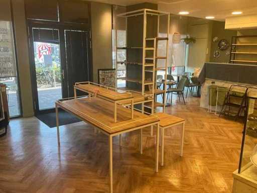 Masă de prezentare și suport pentru pâine din oțel crud și lemn (6x)