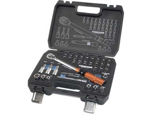 TRIMANN - Drehmomentschlüssel-Set - 32-teiliges Drehmomentschlüssel-Set 1/4" im stabilen Koffer - mit 3/8" Adapter