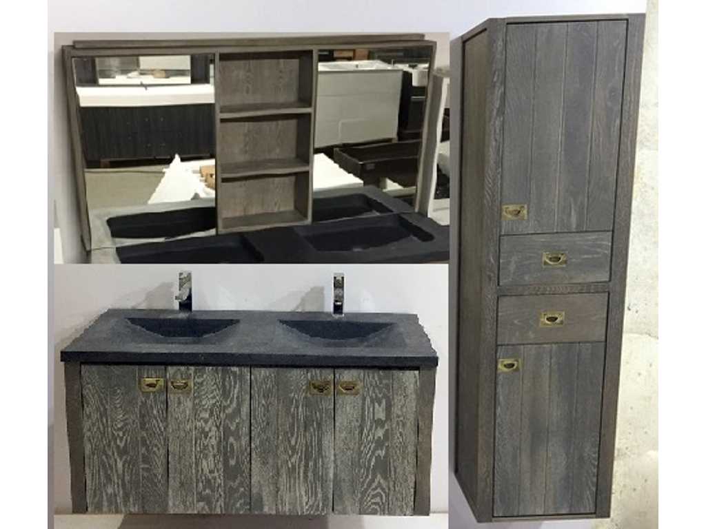 Meuble sous-vasque 120 cm chêne gris fumé avec meuble latéral