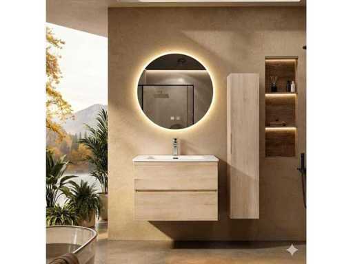 Ensemble de meubles de salle de bain 80 cm, meuble de base, lavabo, miroir LED en chêne gris clair