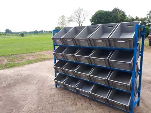 Magazijnrek met opslagbakken