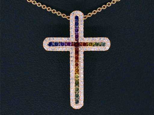 Gouden kruishanger met diamanten en edelstenen