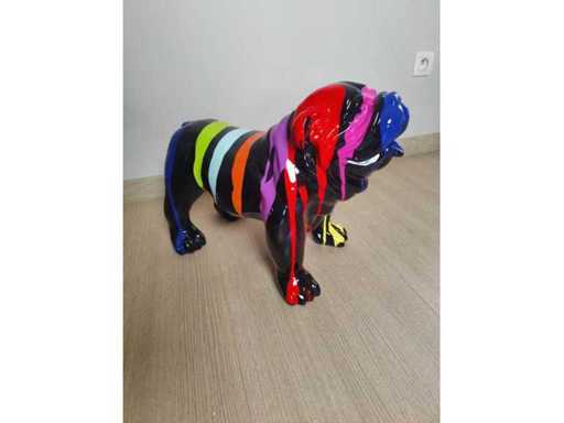 Bouledogue - statue de jardin - noire avec des rayures