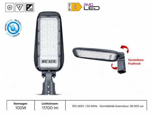 5 x LED Straatlamp 100W – 6400K Koud Wit - Grijs – IP65 – FLORIDA-100