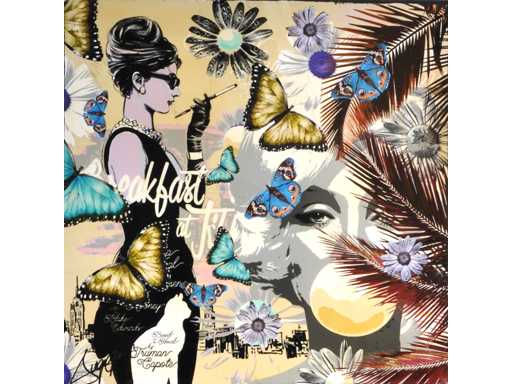 Thierry Auger - Breakfast at Tiffany's - Mixed media on canvas - 100x100 cm