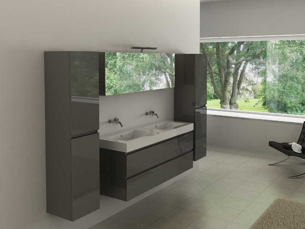Meuble de salle de bain pour 2 personnes 140 cm anthracite brillant - Robinetterie incluse