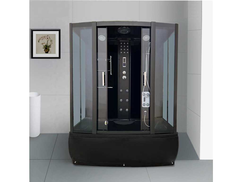 Hammam avec baignoire massante - Rectangulaire - Baignoire noire avec cabine noire 170x85x220 cm