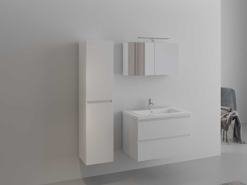 Meuble de salle de bain 1 personne 80 cm blanc brillant - Avec robinet