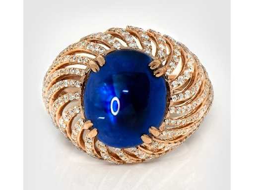 Inel magnific de bijuterii înalte, din safir albastru natural, 11,45 carate